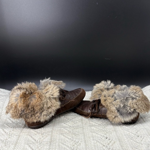 House of Harlow 1960 Rabbit Fur Slipper Bootie Moccasin Womens 36 Suede Leather - Picture 10 of 10